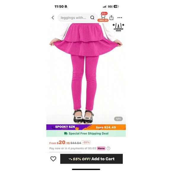 NEW Girls 3 Pc Leggings Skirts Skorts Pants Fall Winter Pink  Black Gray 10 Y - Picture 4 of 4